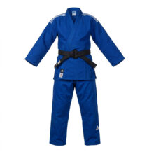 Judogi Adidas IJF J730 Champion III Slim Fit blu strisce bianche