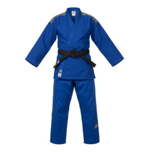 Judogi Adidas IJF J730 Champion III Slim Fit blu strisce oro
