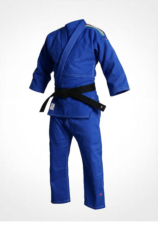 Judogi Adidas J500 blu con strisce Italia