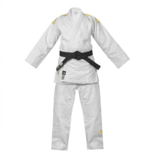 Judogi Adidas J730 IJF Champion III Slim fit bianco con strisce oro