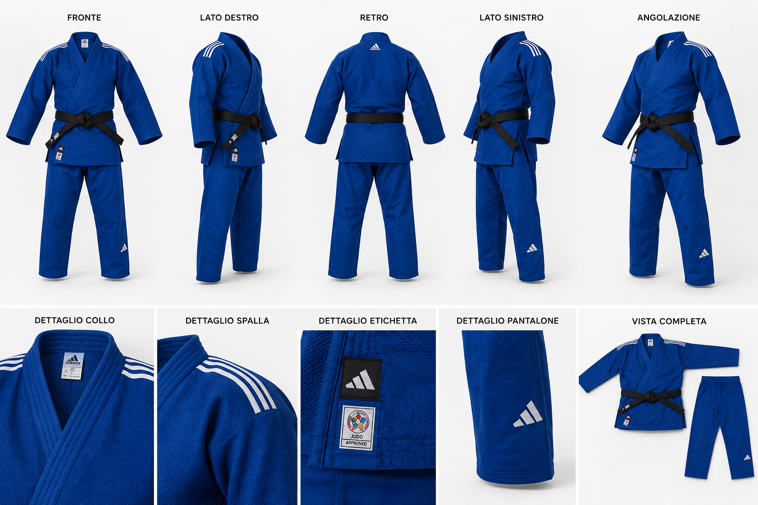 Judogi Adidas IJF J730 Champion III Slim Fit blu strisce bianche - immagine 5