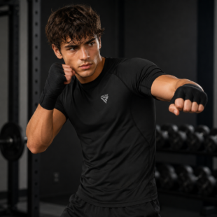 Clothing T15 Compression Rash Guard a Manica Corta Black