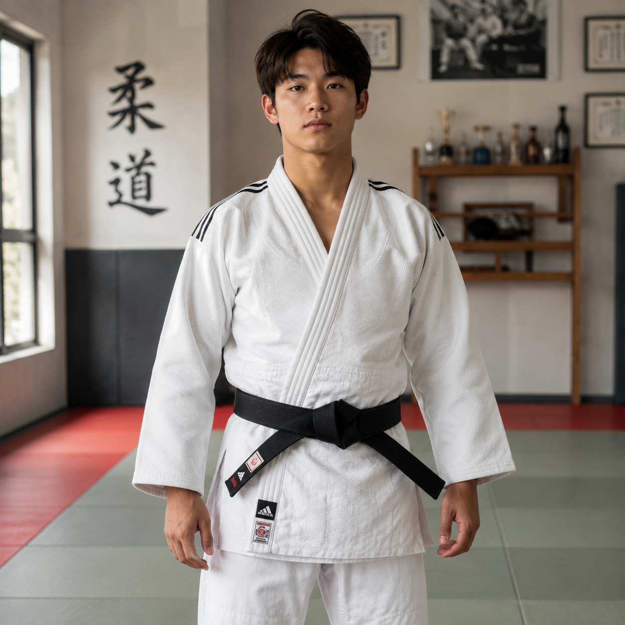 Judogi Adidas IJF J730 Champion III slim fit Bianco con strisce nere - immagine 4