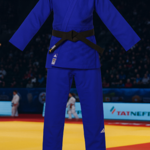 Judogi Adidas IJF J730 Champion III Slim Fit blu strisce bianche