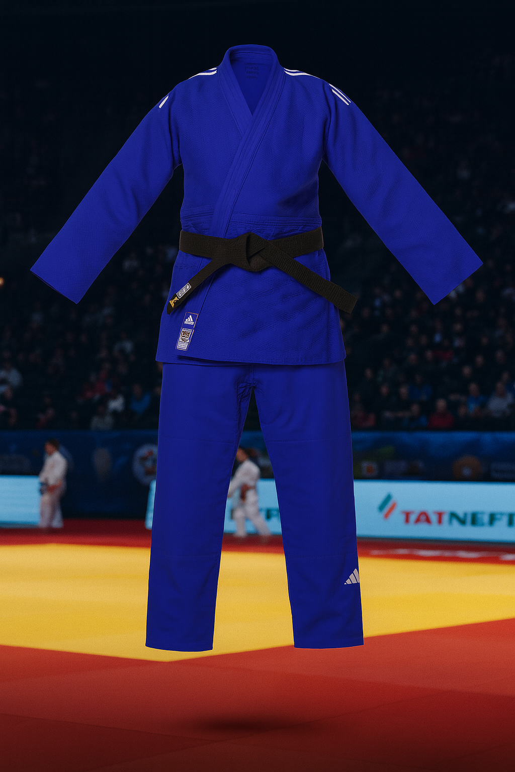 Judogi Adidas IJF J730 Champion III Slim Fit blu strisce bianche