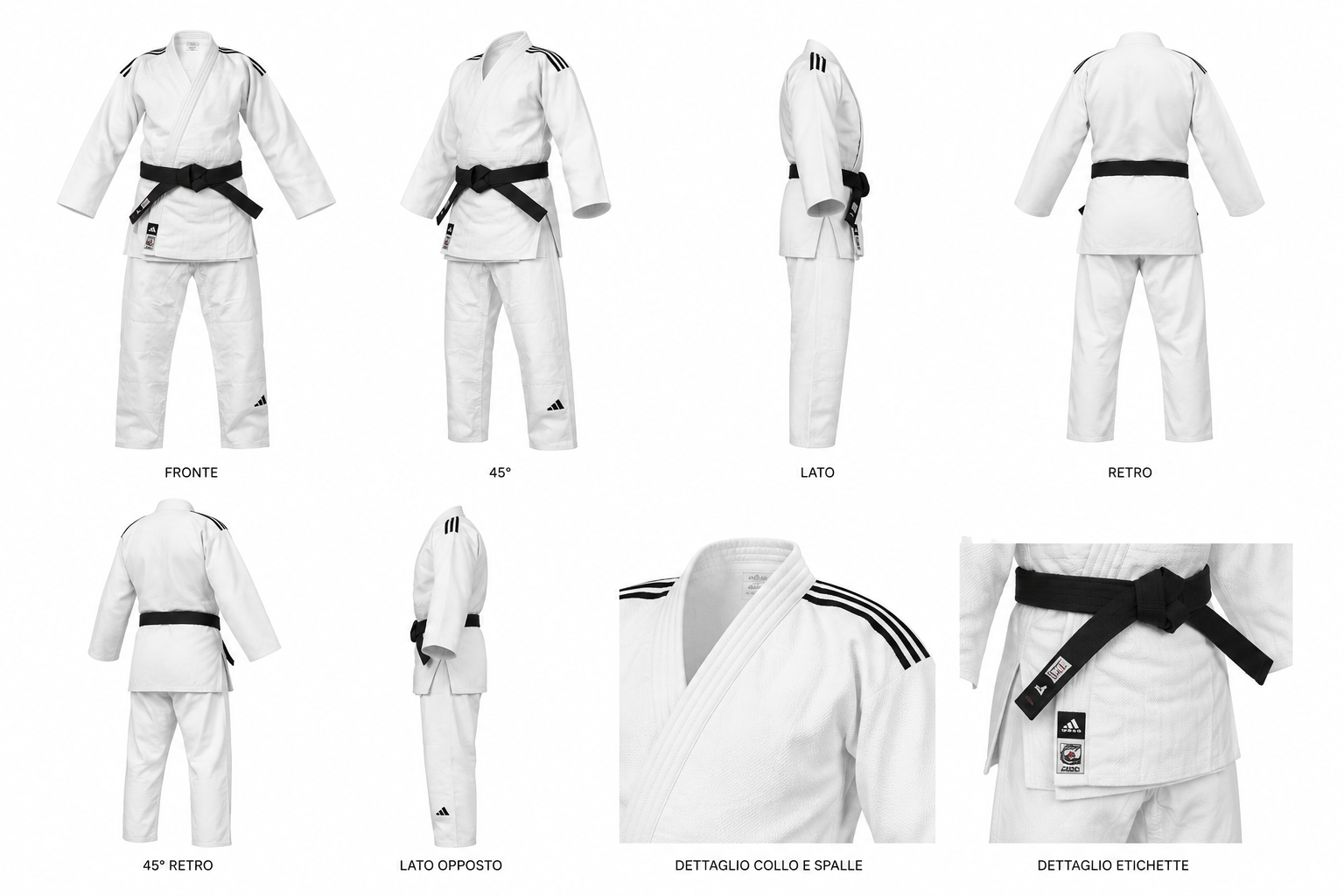 Judogi Adidas IJF J730 Champion III slim fit Bianco con strisce nere - immagine 5